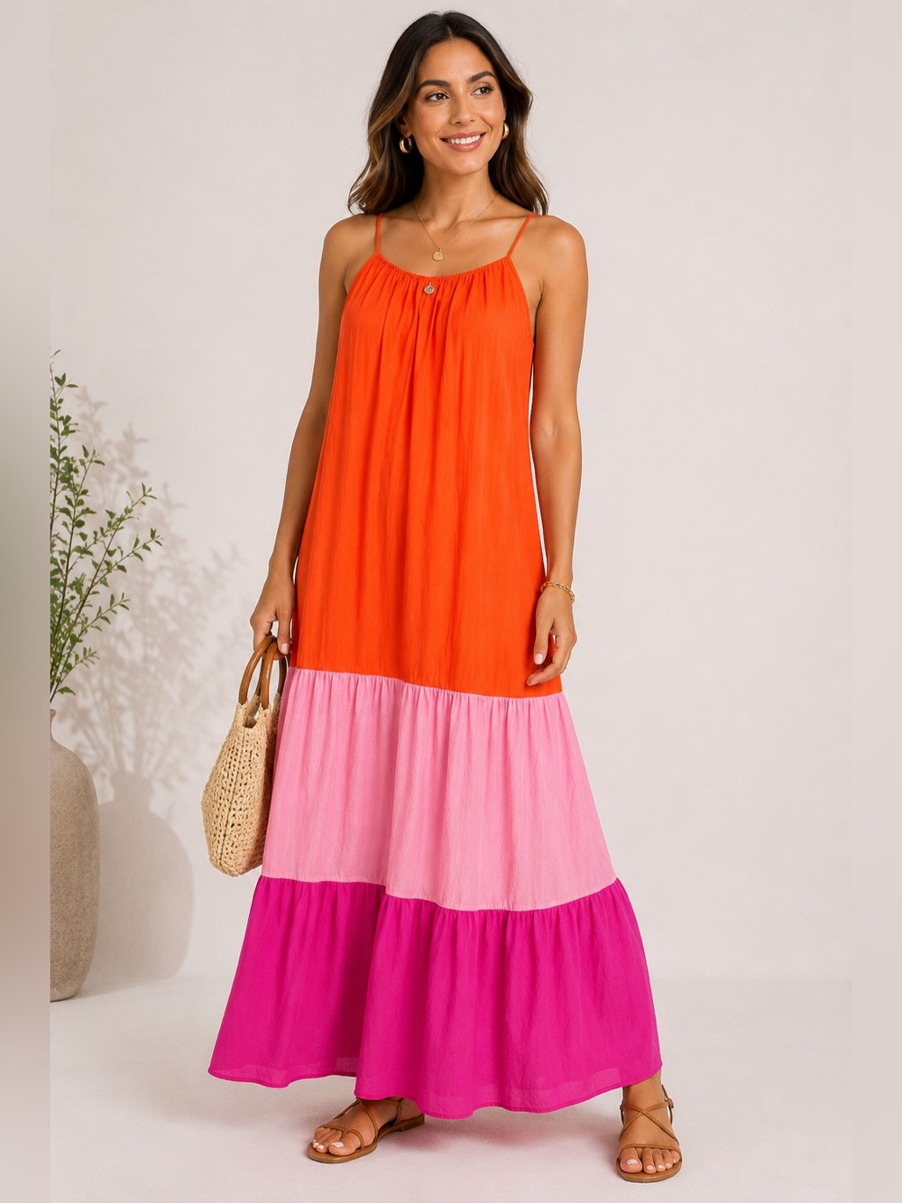 Lola Casademunt Colorblock Tiered Maxi Dress US M